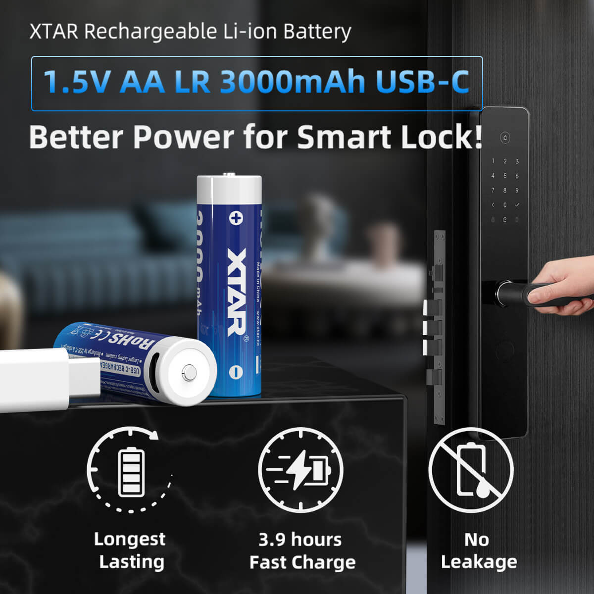 Pack 4x XTAR AA 1.5V 3000mAh USB-C – baterías recargables Li-Ion de alta calidad